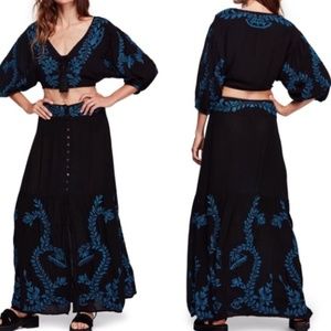 NWOT FREE PEOPLE Embroidered Crop Top Skirt Set